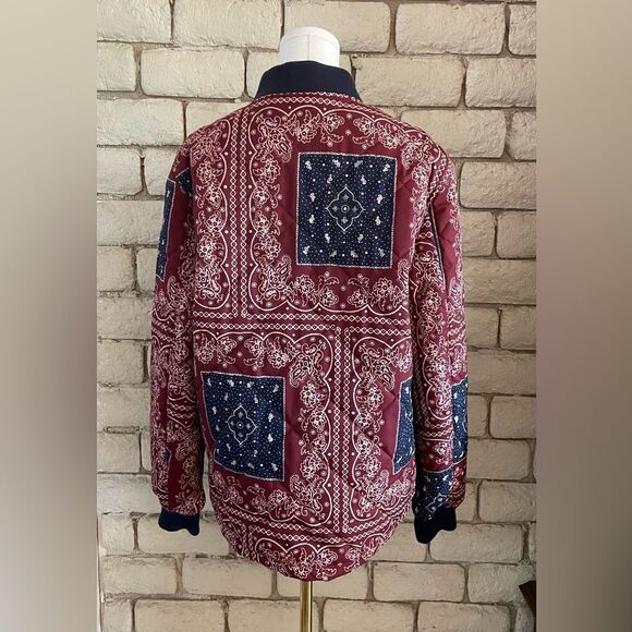 Levi's Women's Burgundy and Navy Patterned Bomber Jacket - Picture 6 of 12